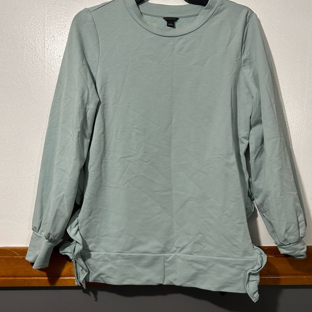 Ann Taylor Light Sage Crewneck Sweatshirt with Side Tie